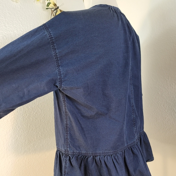 MADEWELL NAVY BLUE 100% COTTON WOMEN'S Denim BLOUSE RUFFLESLONG SLEEVES SZ SMALL - Picture 5 of 11